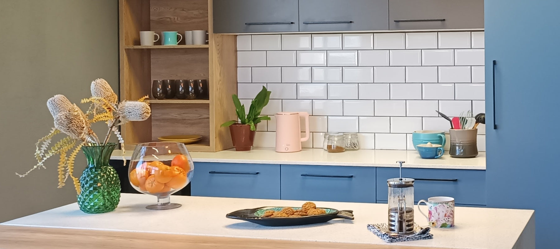 Fitted Kitchens available from UCAN. Bold colours.