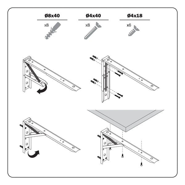 Folding Bracket, White 2PK