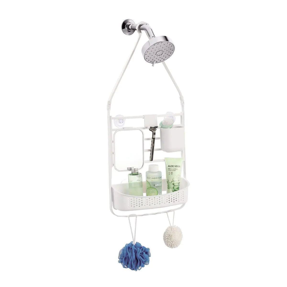 Hanging Shower Caddy with Mirror - White