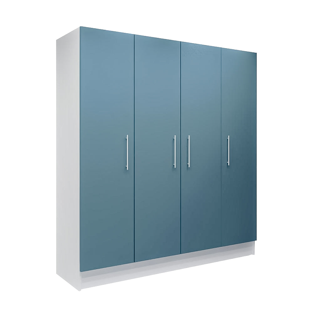 Modern Kara Blue 4-door wardrobe cupboard with barrel handles 