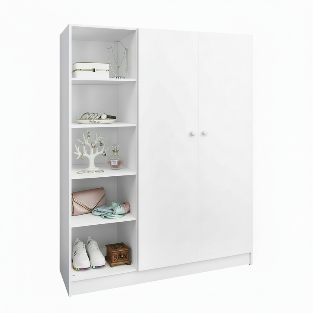 Wardrobe 1350 2 Door with 4 Open Shelves